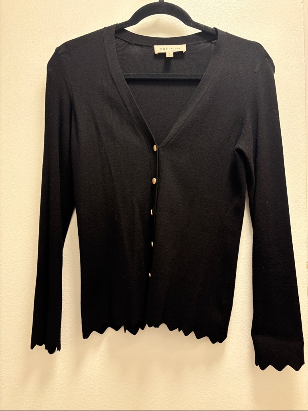Philosophy Black Scalloped Hem Button-Up Cardigan